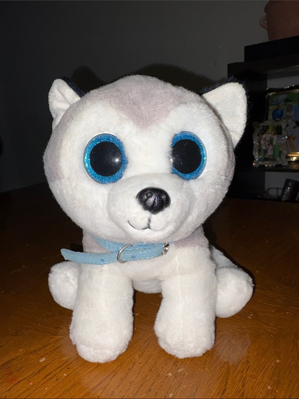 TY Plush Husky Dog Toy with Blue Eyes and Collar